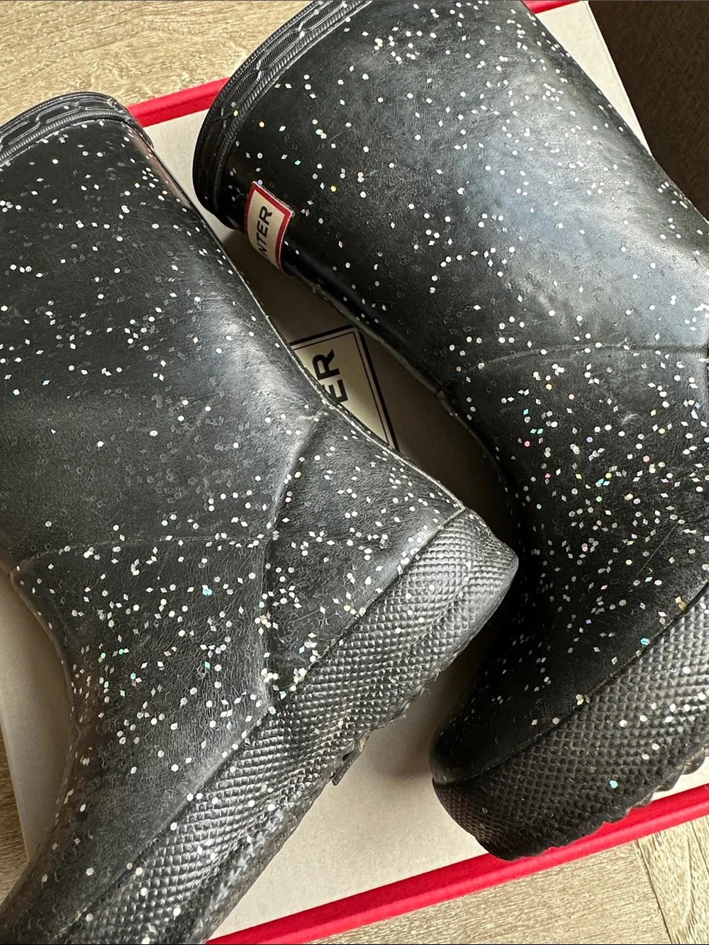 Hunter Kids Black with White Speckle Rain Boots
